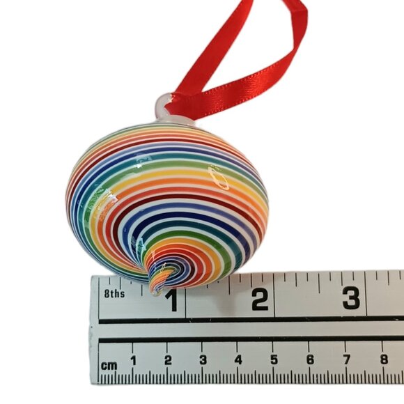 Spinning Top Glass Ornament Spiral Striped Red Blue Green Yellow Size 2" x 2" - Picture 6 of 7